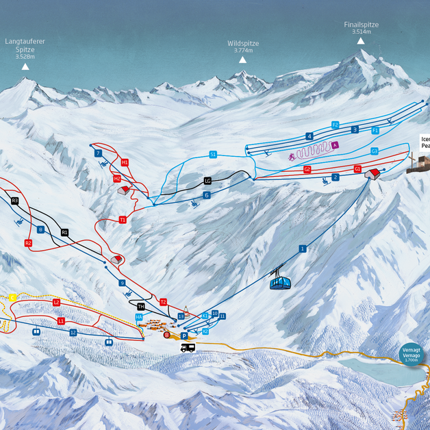 Mappa piste Val Senales: panoramica dei nostri impianti sciistici in Alto Adige